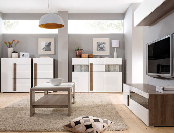 Комплект мебели для гостиной ДОМЕНИКА ГЕРБОР с оригинальными рифлеными ручками натурального цвета дерева