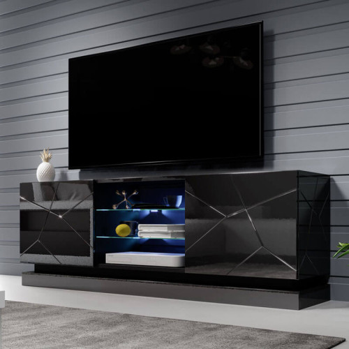 Фото тумбы ТВ QIU 160 CAMA MEBLE черный глянец с подсветкой полок