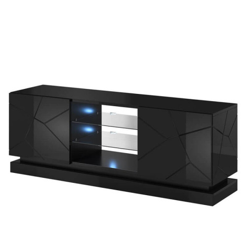Фото тумбы ТВ QIU 160 CAMA MEBLE черный глянец с подсветкой полок – вид сбоку