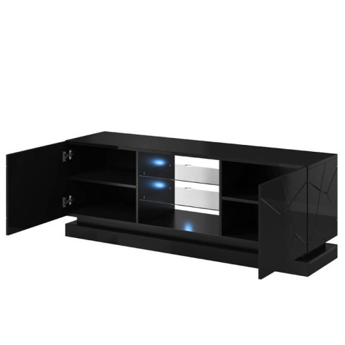 Фото тумбы ТВ QIU 160 CAMA MEBLE черный глянец с подсветкой полок – наполнение