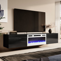 SLIDE K 200 CAMA MEBLE Тумба ТВ навісна чорний / чорний глянець з білим електрокаміном SLIDE K 200 CAMA MEBLE Тумба ТВ навісна чорний / чорний глянець з білим електрокаміном