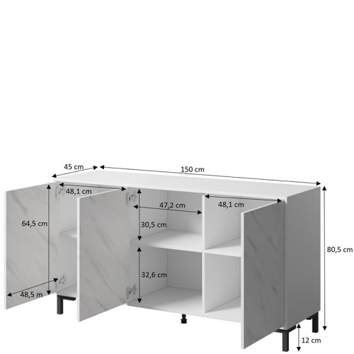 Фото комоду 200 3D MARMO CAMA MEBLE чорний / чорний мармур – схема з розмірами