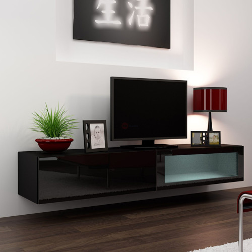 VIGO CAMA MEBLE Тумба ТВ навесная 180 SZKLO черный / черный глянец