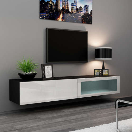 VIGO CAMA MEBLE Тумба ТВ навесная 180 SZKLO черный / белый глянец