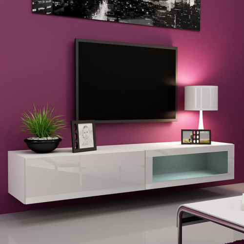 VIGO CAMA MEBLE Тумба ТВ навесная 180 SZKLO белый / белый глянец