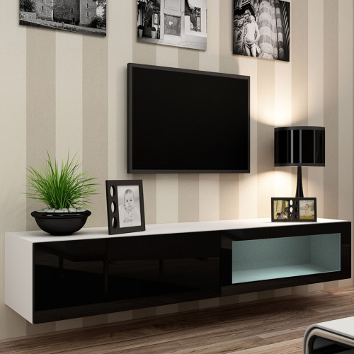 VIGO CAMA MEBLE Тумба ТВ навесная 180 SZKLO белый / черный глянец