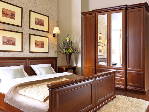 Фото ліжка 160 (каркас) СОНАТА Гербор у кольорі каштан інтер'єр спальні