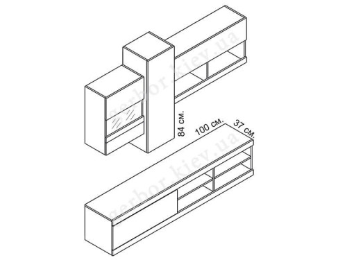 На фото схема комплекту меблів для вітальні ЮКА Гербор
