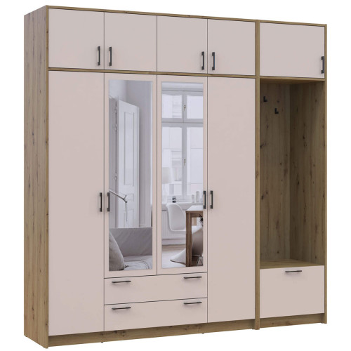 Фото шафи 4 ДСП з вішалкою, дзеркалом та антресоллю РОНДІ  ДОРОС (DOROS) 220х52х236 дуб артизан / кашемір – вигляд збоку