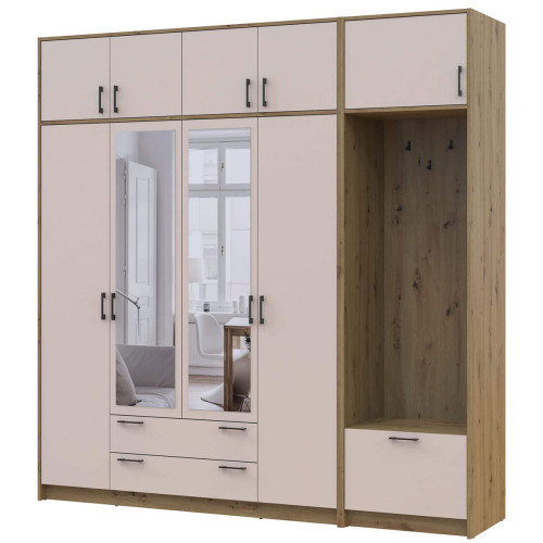 Фото шафи 4 ДСП з вішалкою, дзеркалом та антресоллю РОНДІ  ДОРОС (DOROS) 220х52х236 дуб артизан / кашемір