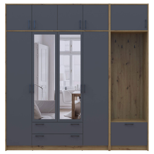 Фото шафи 4 ДСП з вішалкою, дзеркалом та антресоллю РОНДІ  ДОРОС (DOROS) 220х52х236 дуб артизан / графіт – вигляд спереду