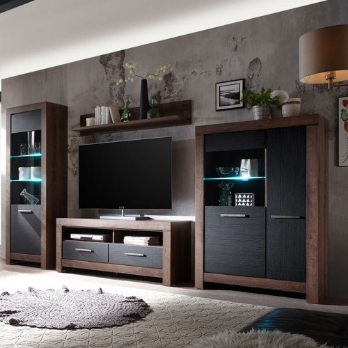 Фото полки BALIN POL/140 BRW дуб монастери в интерьере гостиной