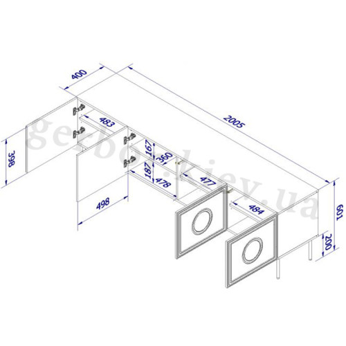 Фото тумби ТВ PALAZZO 200 4D RTV CAMA MEBLE – схема з розмірами