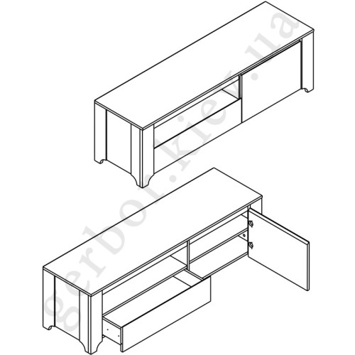 Фото вітальні Бордо Гербор – схема наповнення тумби ТВ