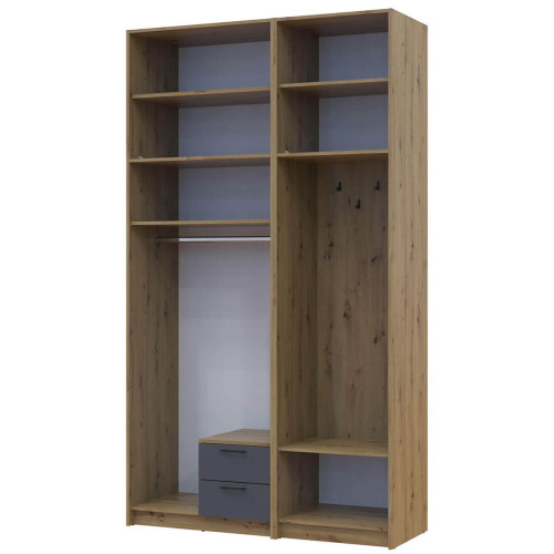 Фото шафи 2 ДСП з вішалкою та високою антресоллю РОНДІ  ДОРОС (DOROS) 142х52х260 дуб артизан / графіт – вигляд збоку наповнення