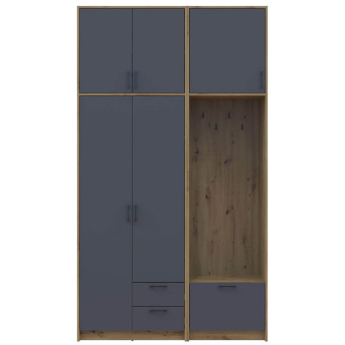 Фото шафи 2 ДСП з вішалкою та високою антресоллю РОНДІ  ДОРОС (DOROS) 142х52х260 дуб артизан / графіт – вигляд спереду