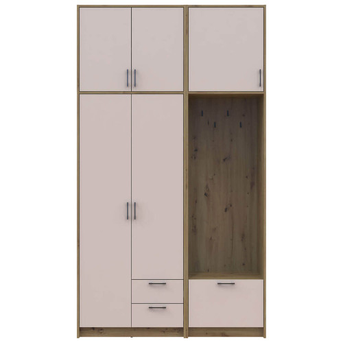 Фото шафи 2 ДСП з вішалкою та високою антресоллю РОНДІ  ДОРОС (DOROS) 142х52х260 дуб артизан / кашемір – вигляд спереду