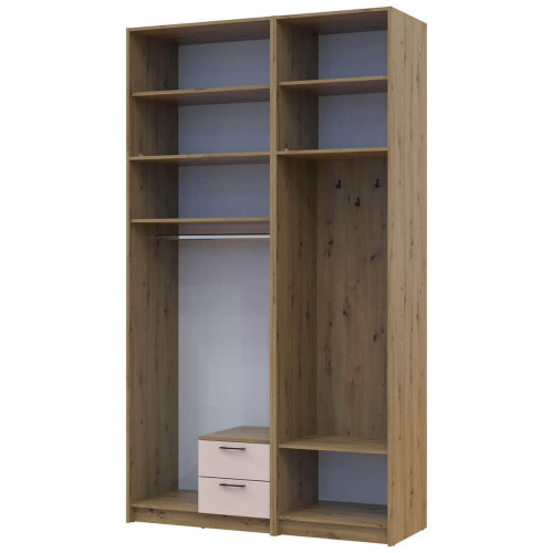 Фото шафи 2 ДСП з вішалкою та високою антресоллю РОНДІ  ДОРОС (DOROS) 142х52х260 дуб артизан / кашемір – вигляд збоку наповнення