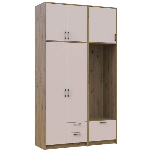 Фото шафи 2 ДСП з вішалкою та високою антресоллю РОНДІ  ДОРОС (DOROS) 142х52х260 дуб артизан / кашемір – вигляд збоку