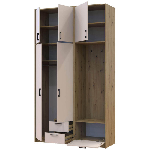 Фото шафи 2 ДСП з вішалкою та високою антресоллю РОНДІ  ДОРОС (DOROS) 142х52х260 дуб артизан / кашемір – наповнення