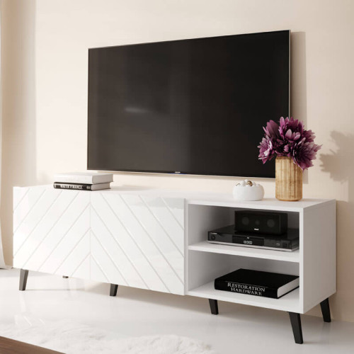 Фото тумбы ТВ 150 ABETO CAMA MEBLE белый / белый глянец
