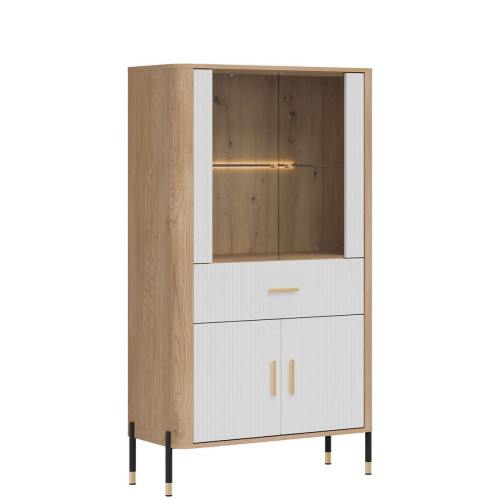 Фото низької вітрини DANTE DT12 LIVEO дуб кремона торро / білий / золоті ручки – вигляд збоку