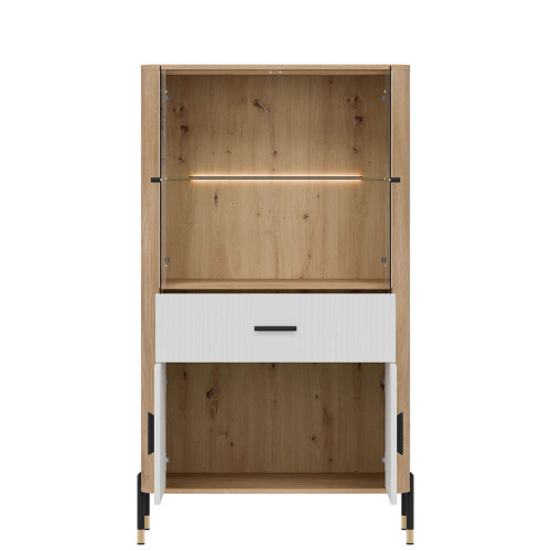 Фото низької вітрини DANTE DT12 LIVEO дуб кремона торро / білий / чорні ручки – вигляд спереду наповнення