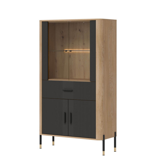 Фото низької вітрини DANTE DT12 LIVEO дуб кремона торро / антрацит / чорні ручки