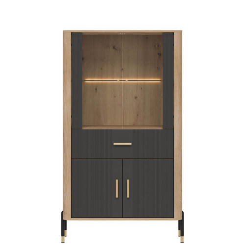 Фото низької вітрини DANTE DT12 LIVEO дуб кремона торро / антрацит / золоті ручки – вигляд спереду