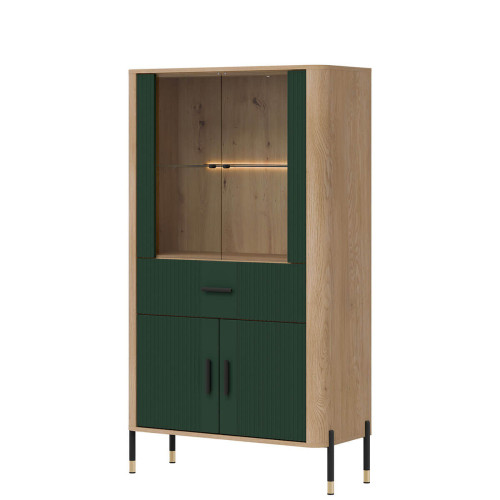 Фото низької вітрини DANTE DT12 LIVEO дуб кремона торро / зелений / чорні ручки