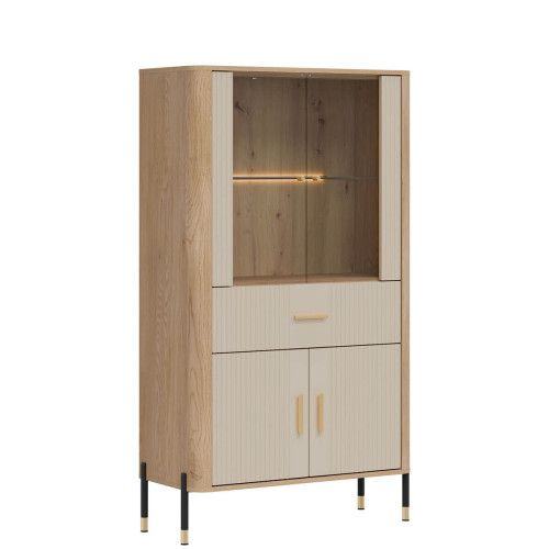 Фото низької вітрини DANTE DT12 LIVEO дуб кремона торро / кашемір / золоті ручки – вигляд збоку