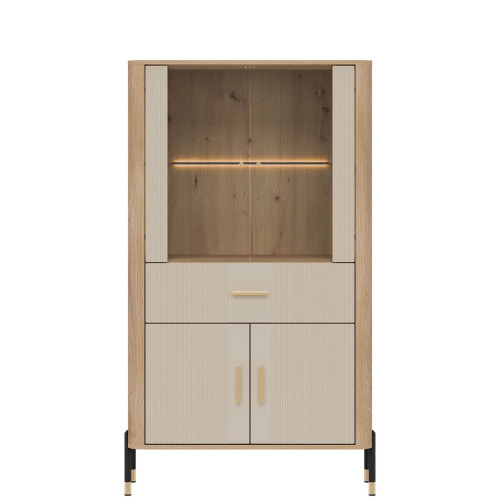 Фото низької вітрини DANTE DT12 LIVEO дуб кремона торро / кашемір / золоті ручки – вигляд спереду