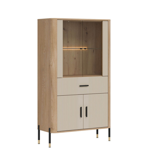 Фото низької вітрини DANTE DT12 LIVEO дуб кремона торро / кашемір / чорні ручки – вигляд збоку