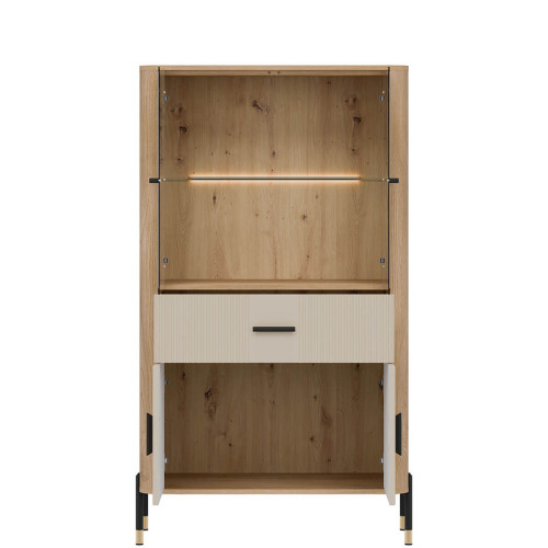 Фото низької вітрини DANTE DT12 LIVEO дуб кремона торро / кашемір / чорні ручки – вигляд спереду наповнення