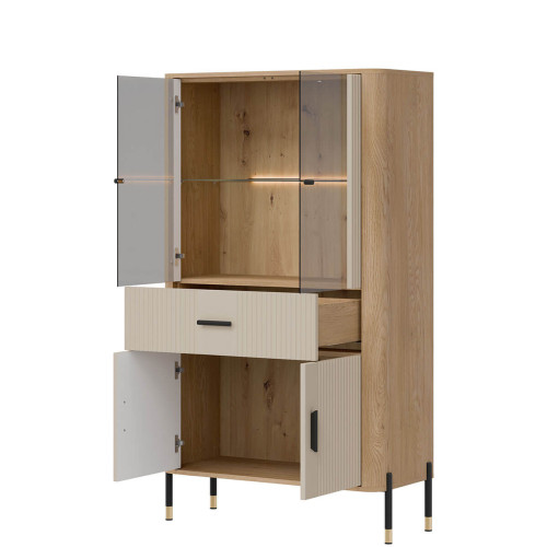 Фото низької вітрини DANTE DT12 LIVEO дуб кремона торро / кашемір / чорні ручки – наповнення