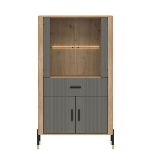 Фото низької вітрини DANTE DT12 LIVEO дуб кремона торро / сірий / чорні ручки – вигляд спереду