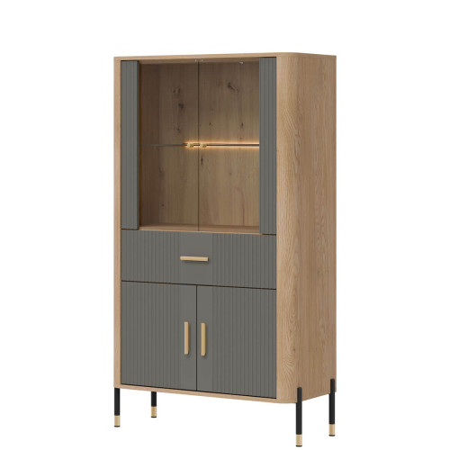 Фото низької вітрини DANTE DT12 LIVEO дуб кремона торро / сірий / золоті ручки