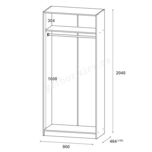 Фото шафи 2 ДСП ПРОМО ДОРОС (DOROS) – схема з розмірами