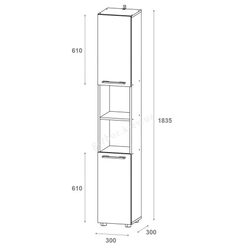 Фото шафи-пенала для ванної МІРА ДОРОС (DOROS) – схема із зовнішніми розмірами