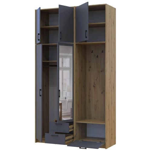 Фото шафи 2 ДСП з вішалкою, дзеркалом та високою антресоллю РОНДІ  ДОРОС (DOROS) 142х52х260 дуб артизан / графіт – наповнення