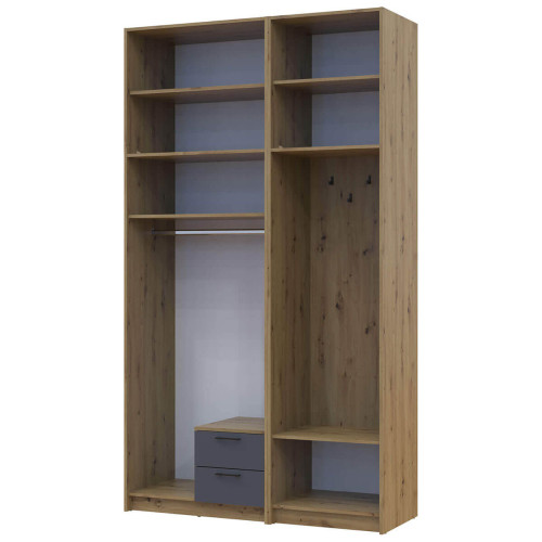 Фото шафи 2 ДСП з вішалкою, дзеркалом та високою антресоллю РОНДІ  ДОРОС (DOROS) 142х52х260 дуб артизан / графіт – вигляд збоку наповнення