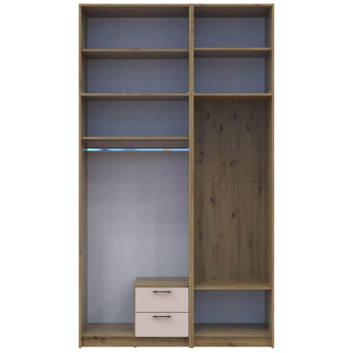 Фото шафи 2 ДСП з вішалкою, дзеркалом та високою антресоллю РОНДІ  ДОРОС (DOROS) 142х52х260 дуб артизан / кашемір – вигляд спереду наповнення