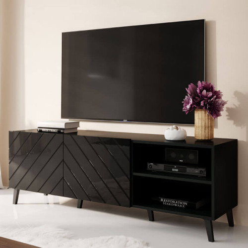 Фото тумбы ТВ 150 ABETO CAMA MEBLE черный / черный глянец
