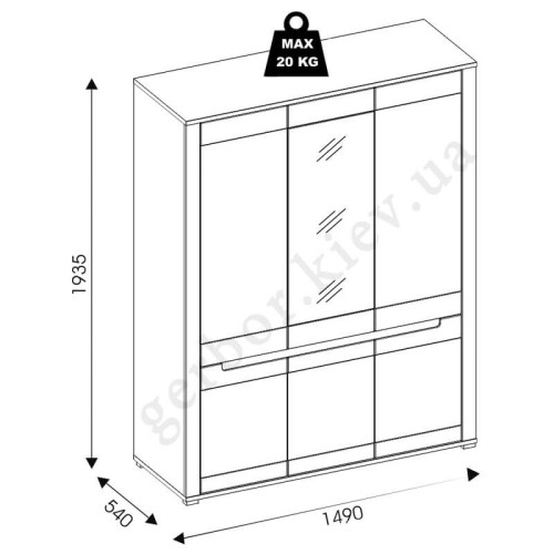Фото шкафа с зеркалом YORK Y8 BOGFRAN – схема с размерами