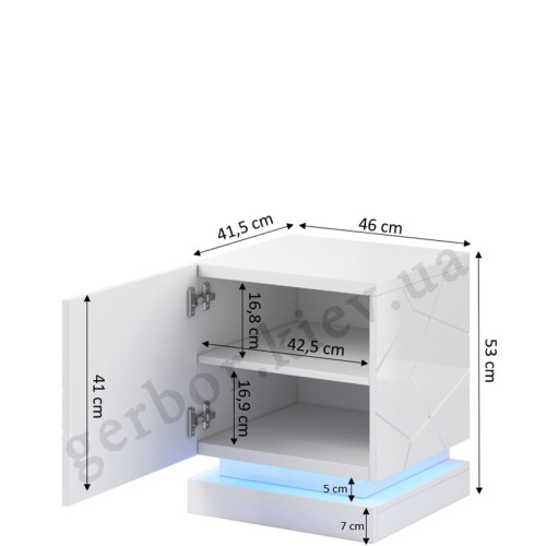 Фото приліжкової тумби QIU CAMA MEBLE чорний глянець з підсвіткою – схема з розмірами