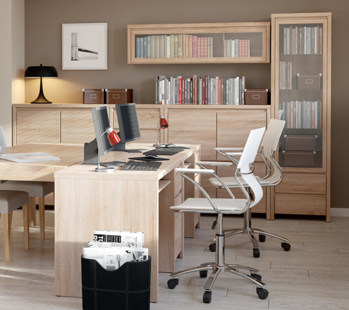 Фото вітрини КАСПІАН сонома  SFW1W/140 БРВ ВМК в інтер'єрі вітальні кабінету