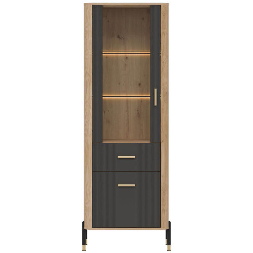 Фото вітрини DANTE DT13 LIVEO дуб кремона торро / антрацит / золоті ручки – вигляд спереду