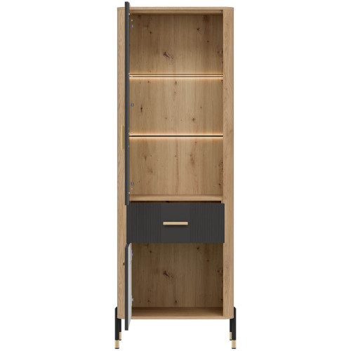 Фото вітрини DANTE DT13 LIVEO дуб кремона торро / антрацит / золоті ручки – вигляд спереду наповнення