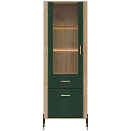 Фото вітрини DANTE DT13 LIVEO дуб кремона торро / зелений / золоті ручки – вигляд спереду