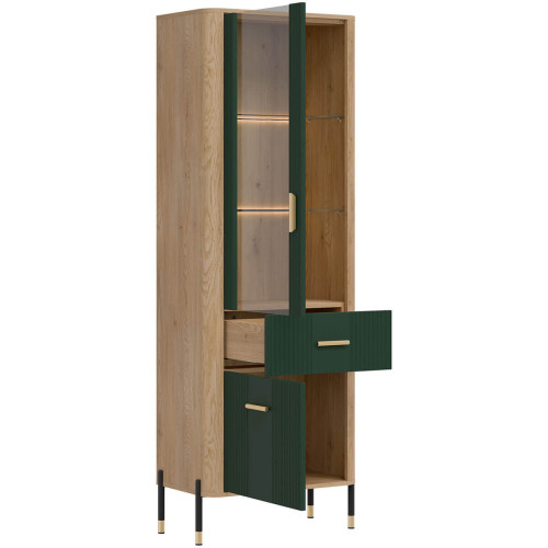 Фото вітрини DANTE DT13 LIVEO дуб кремона торро / зелений / золоті ручки – вигляд збоку наповнення